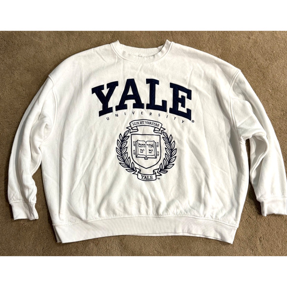 Vintage Yale University Lux Et Veritas Sweatshirt Embroidered White XL - Picture 1 of 9